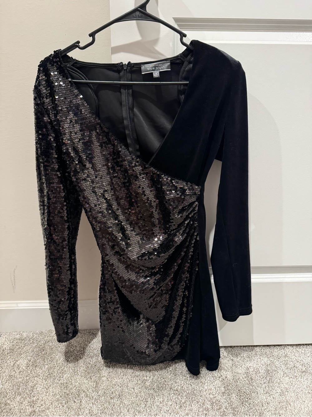 Blue Blush Black Sequin One-Shoulder Mini Dress